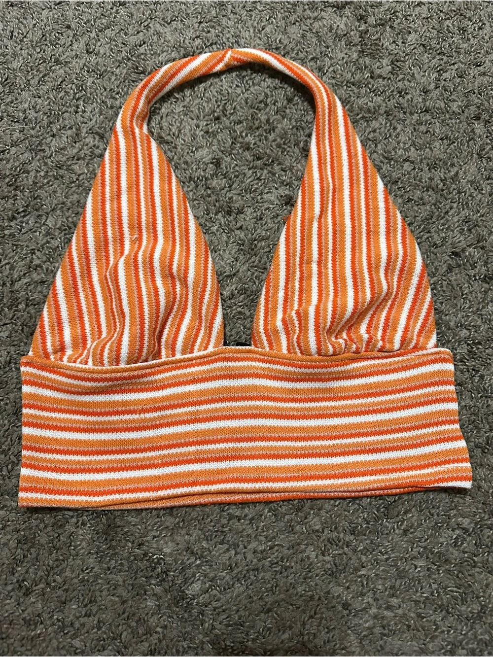 Striped Orange and White Knit Halter Top